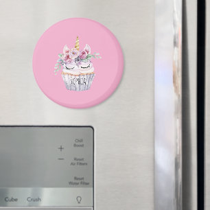 Roze Eenhoorn Bloemige Cupcake Verjaardag Magneet