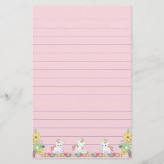 Roze Eenhoorn Bloemige Gelijnde Briefpapier