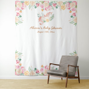 Roze Eenhoorn Bloemige Groene Baby Shower Achtergr Wandkleed