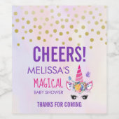 Roze Eenhoorn Confetti & Bloemen Douche Bedankt Wijn Etiket (Enkel label)