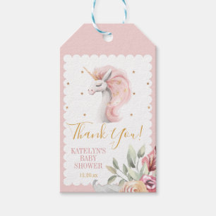 Roze Eenhoorn Dank u Labels Verjaardag Baby shower Cadeaulabel