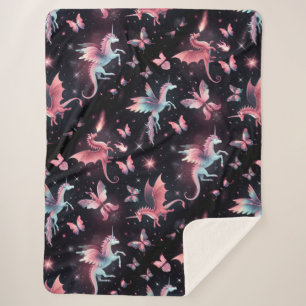 Roze Eenhoorn Draak Mix Sherpa Deken