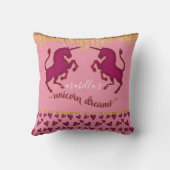 Roze Eenhoorn Dromen Een Harten Goud Glitter Naam Kussen (Achterkant)