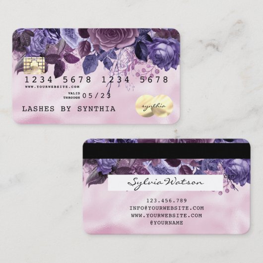 Roze Eenhoorn Druppelende Credit Kaart Gouden Bloe Visitekaartje (Voorkant / Achterkant)