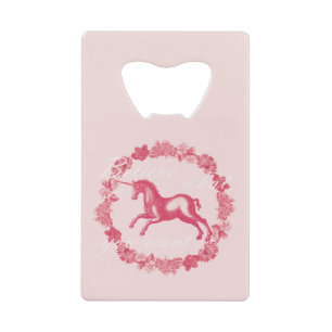 Roze eenhoorn en bloemen creditkaart flessenopener
