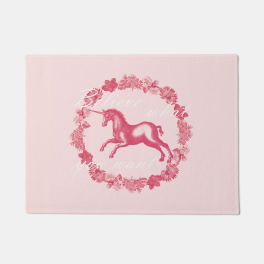 Roze eenhoorn en bloemen deurmat (Voorkant)
