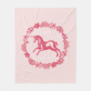 Roze eenhoorn en bloemen fleece deken