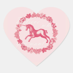 Roze eenhoorn en bloemen hart sticker