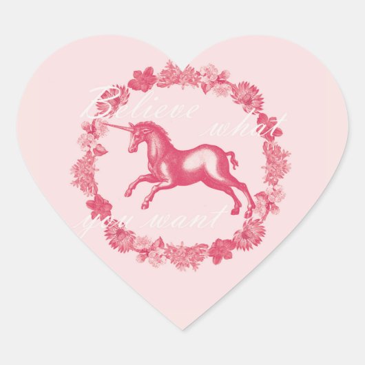 Roze eenhoorn en bloemen hart sticker (Voorkant)