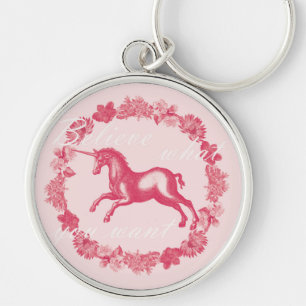 Roze eenhoorn en bloemen sleutelhanger