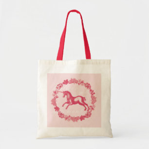 Roze eenhoorn en bloemen tote bag