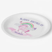 Roze Eenhoorn en Regenboog Vlinders Verjaardag Papieren Bordje (Gekanteld)