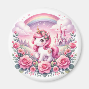 Roze Eenhoorn en Sprookjeskasteel Magneet