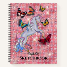Roze Eenhoorn en Vlinders Glitter Schetsboek