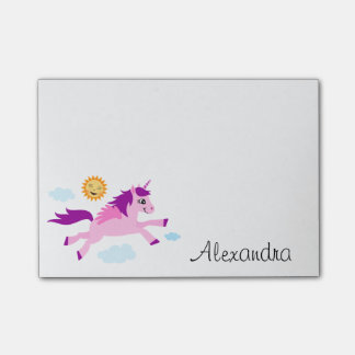 Roze eenhoorn en vrolijke zongepersonaliseerde naa post-it® notes