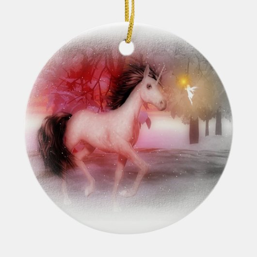 Roze eenhoorn en winterse koorts keramisch ornament (Voorkant)