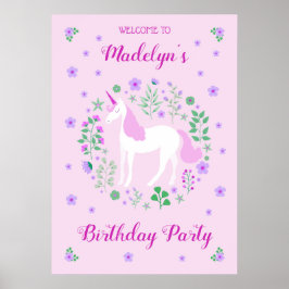 Roze Eenhoorn Faux Pink Glitter Verjaardag Poster