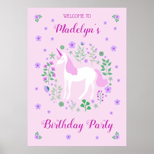 Roze Eenhoorn Faux Pink Glitter Verjaardag Poster (Voorkant)