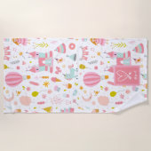 Roze Eenhoorn Feestpatroon Monogrammeerde Meisjes  Strandlaken (Voorkant)