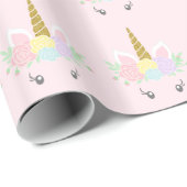Roze Eenhoorn Gezicht Cadeaupapier (Rol Hoek)