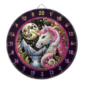 Roze Eenhoorn Glanst Onder Gouden Maan Dartbord (Voorkant)