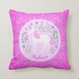 Roze Eenhoorn Glitter Gepersonaliseerde naam Kussen
