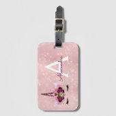 Roze Eenhoorn Glitter Prinses Monogram Naam Bagagelabel (Voorkant (verticaal))