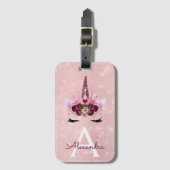 Roze Eenhoorn Glitter Prinses Monogram Naam Bagagelabel (Voorkant (verticaal))