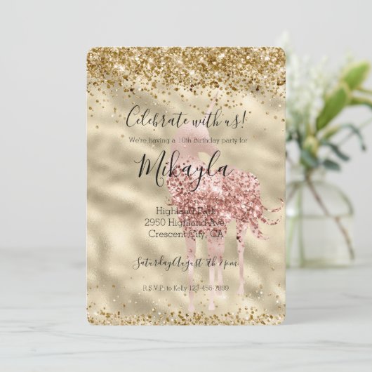 Roze Eenhoorn Goud Glitters Glans Confetti Kaart (Staand voorkant)