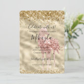 Roze Eenhoorn Goud Glitters Kleurconfetti Kaart (Staand voorkant)