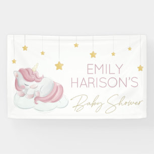 Roze Eenhoorn Gouden Sterren Babyfeestje Spandoek