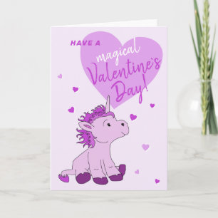 Roze Eenhoorn Hart Kinderen Klaslokaal Valentijnsd Feestdagen Kaart