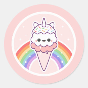 Roze Eenhoorn Ice Cream Cone Ronde Sticker