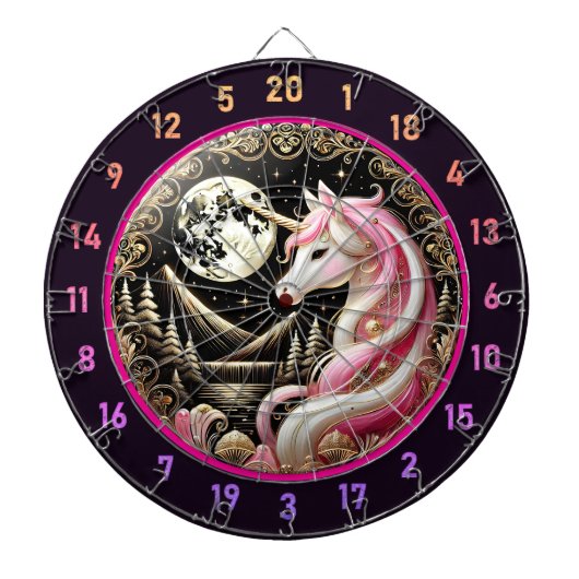Roze eenhoorn inspireert elegantie en verwondering dartbord (Voorkant)