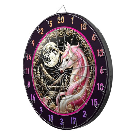Roze eenhoorn inspireert elegantie en verwondering dartbord (Voorkant Rechts)