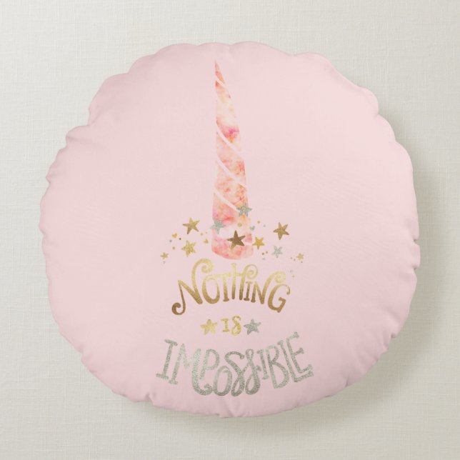 Roze Eenhoorn Inspirerend quote Rond Kussen (Voorkant)
