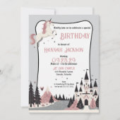 Roze Eenhoorn Kasteel Verjaardagsfeest Kaart (Voorkant)