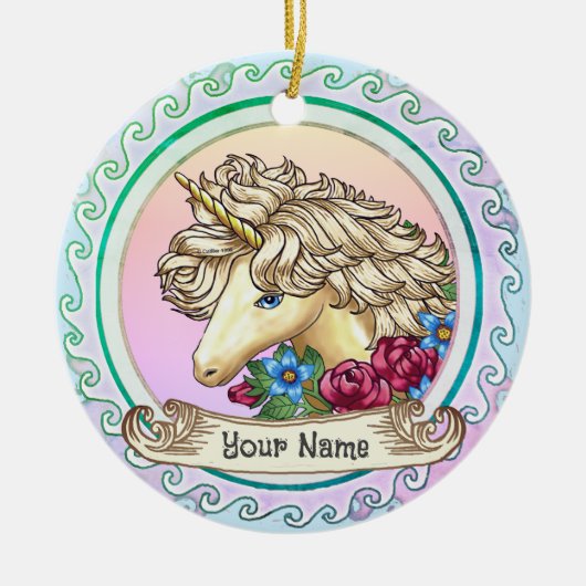Roze Eenhoorn Keramisch Ornament (Voorkant)