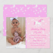 Roze Eenhoorn Kids Verjaardag Uitnodiging (Voorkant / Achterkant)