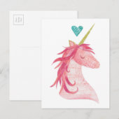 Roze Eenhoorn Magic met Hart Briefkaart (Voorkant / Achterkant)