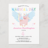 Roze Eenhoorn Magische Dag Verjaardagsfeest Uitnod Briefkaart (Voorkant)