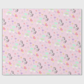 Roze eenhoorn magische prinses meisjesverjaardag k cadeaupapier (Vlak)