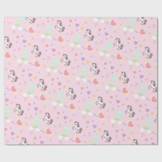 Roze eenhoorn magische prinses meisjesverjaardag k cadeaupapier (Vlak)