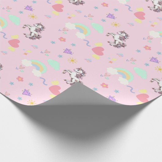 Roze eenhoorn magische prinses meisjesverjaardag k cadeaupapier (Hoek)