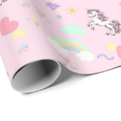 Roze eenhoorn magische prinses meisjesverjaardag k cadeaupapier (Rol Hoek)