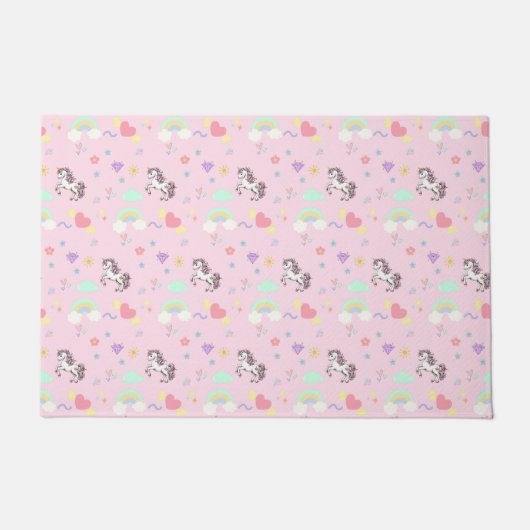 Roze eenhoorn magische prinses meisjesverjaardag k deurmat (Voorkant)
