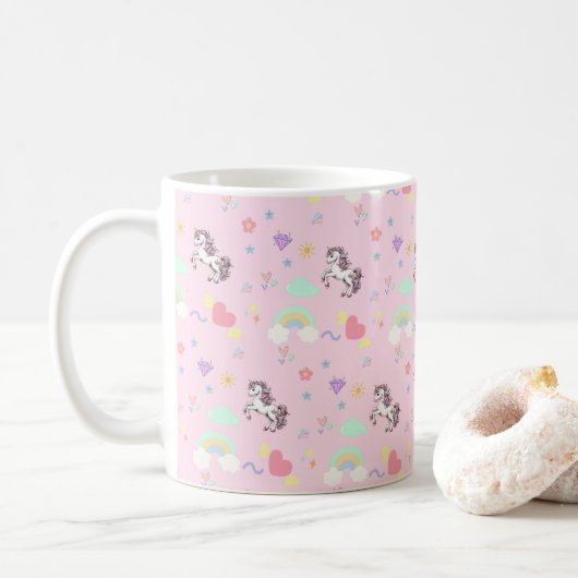 Roze eenhoorn magische prinses meisjesverjaardag k koffiemok (Met donut)