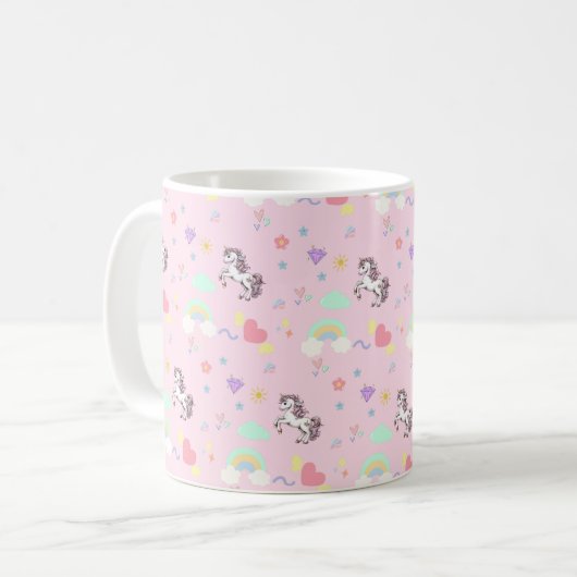 Roze eenhoorn magische prinses meisjesverjaardag k koffiemok (Voorkant links)