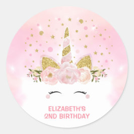  Roze Eenhoorn Magische Wolken Galaxy Party Ronde Sticker