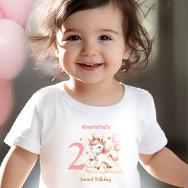 Roze Eenhoorn Meisje 2e Verjaardag Naam Baby T-Shi Kinder Shirts